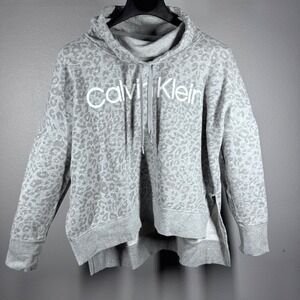 Calvin Klein Performance Womens XL Leopard Print Cowl Neck Hoodie Sweatshirt